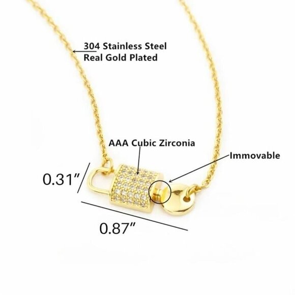 NEW Dainty Lock Key Pendant Necklace 18K Gold Plated CZ Choker Minimalist 16” - Picture 5 of 9
